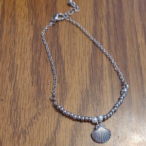 Vintage Silver Beaded Bracelet with Shell Charm